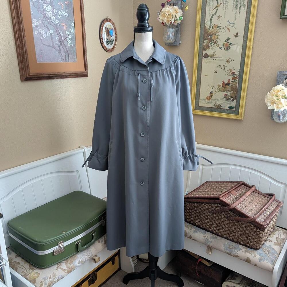 Vintage 1970s Dusty Blue Forecaster of Boston Trench Coat